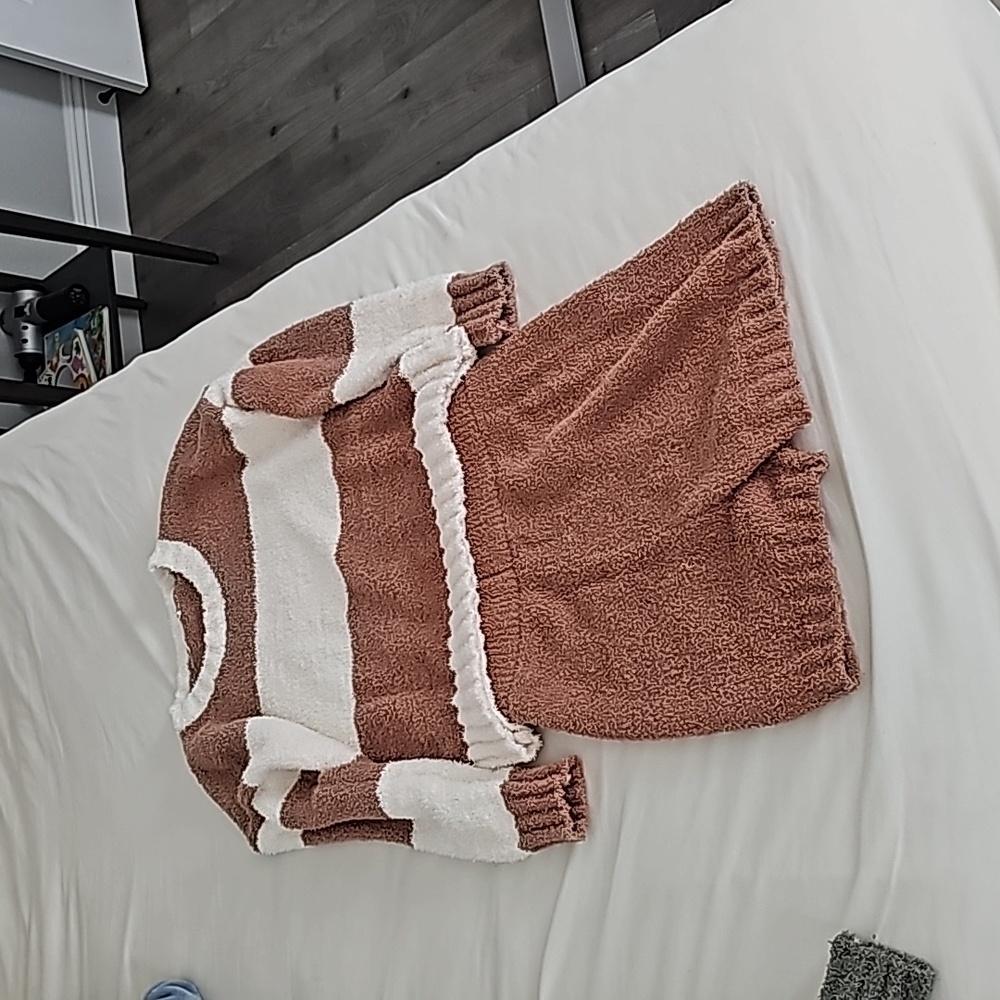 Striped Fuzzy Sweater and Shorts Set